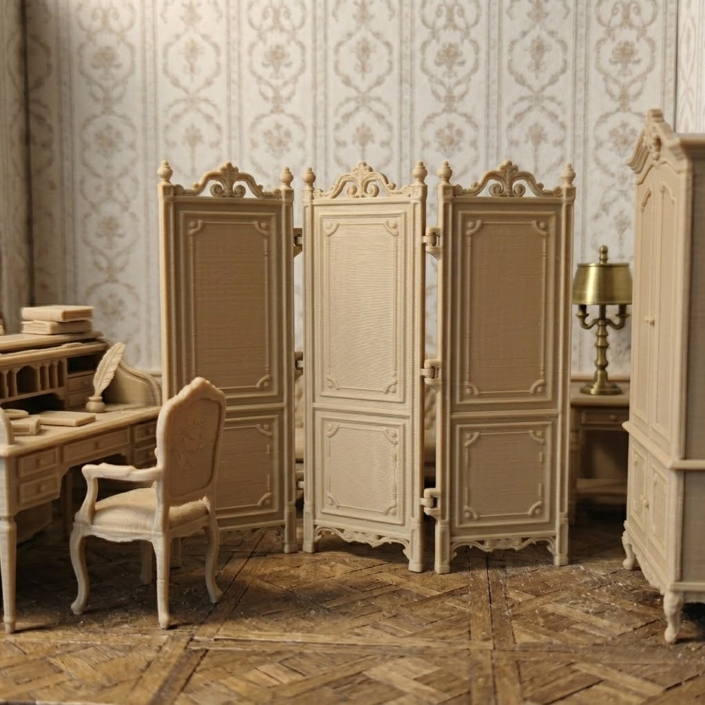 TEMU Unpainted Mini Vintage Carved Folding Partition Screen 1:24 Scale, Dollhouse Decorative Room Divider Accessory, Ideal For Vintage Villa,