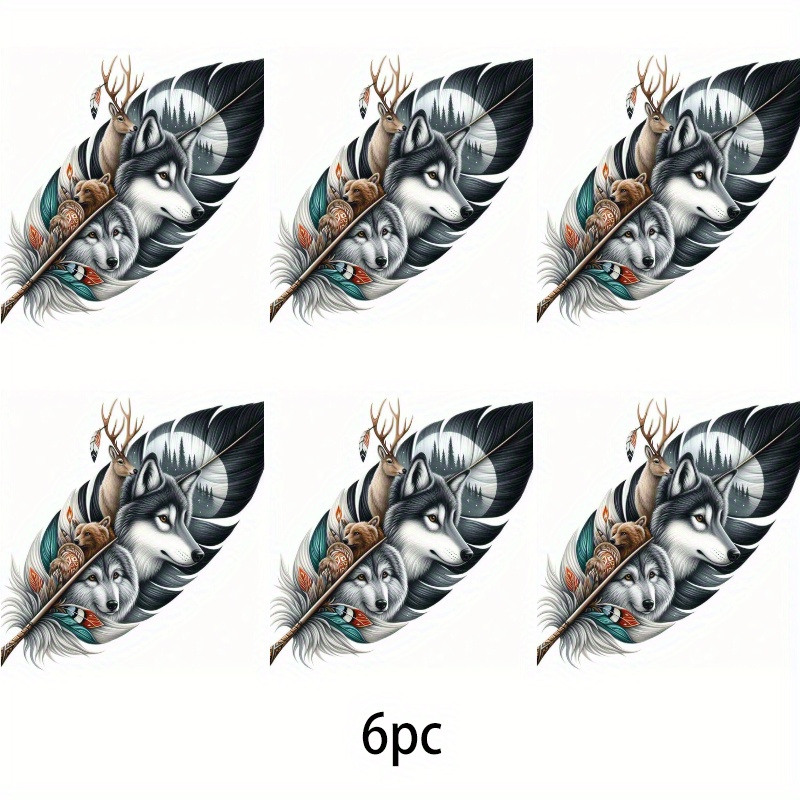 TEMU 6pcs Wolf And Forest Animal Heat Transfer Stickers Ironing Decals T-shirt Making Pillow Decoration Multicolor Durable Washable Plastic Stickers