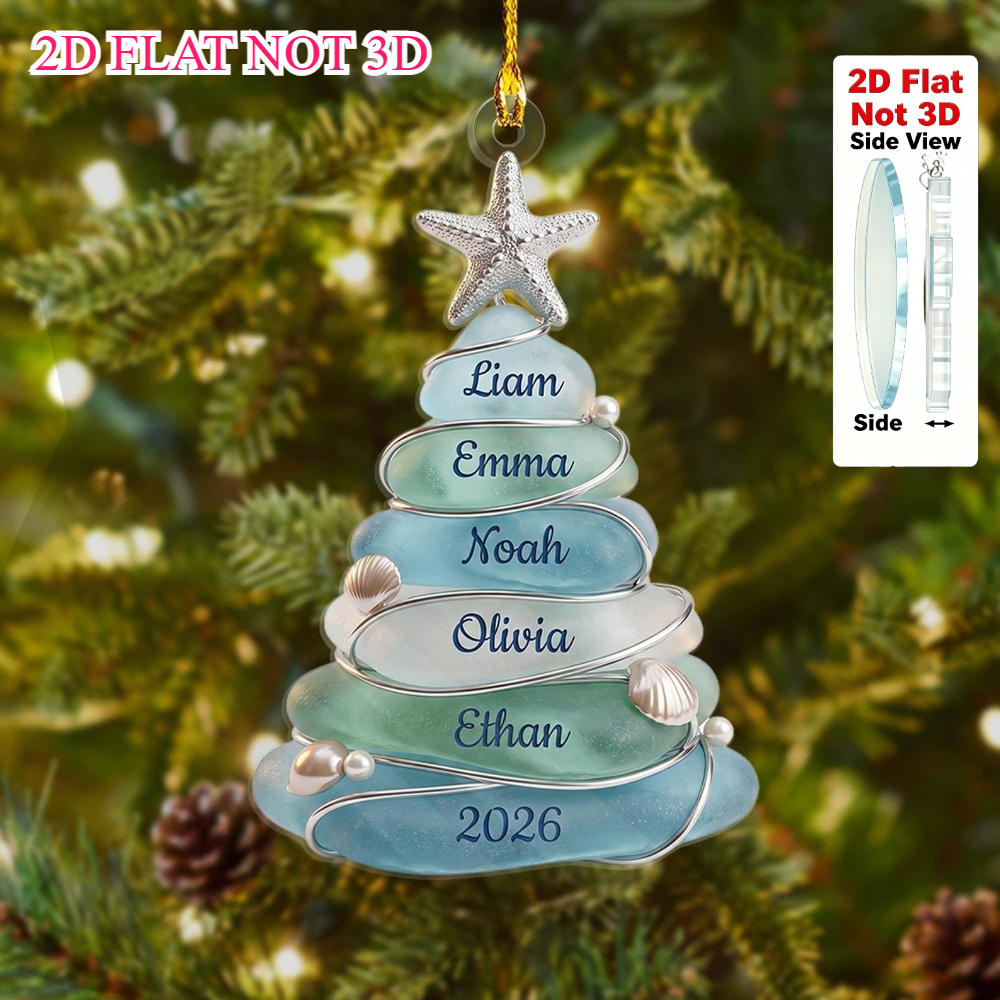 TEMU 2026 Personalized Sea Glass Acrylic Christmas Ornaments, Family Beach Christmas Decorations, Personalized Coastal Souvenirs, Gifts For