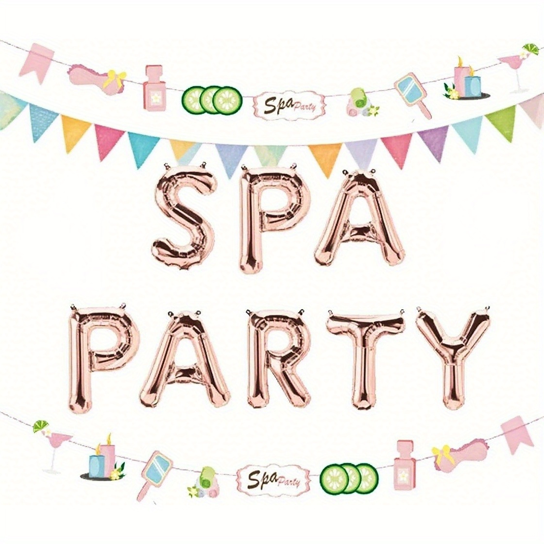 10pcs spa party balloon banners 25m colorful   banners spa birthday theme decorations (spa party rose golden) 0