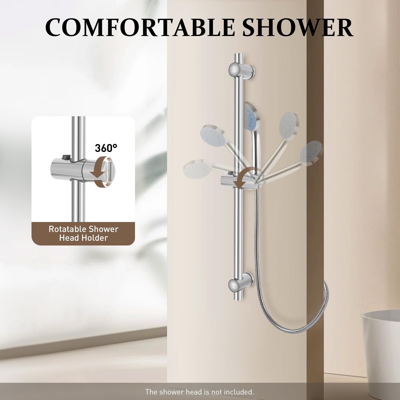 TEMU Barra de ducha de 65 cm, soporte para cabezal de ducha con distancia ajustable de 50 a 65 cm, barra deslizante ajustable, varilla elevadora de