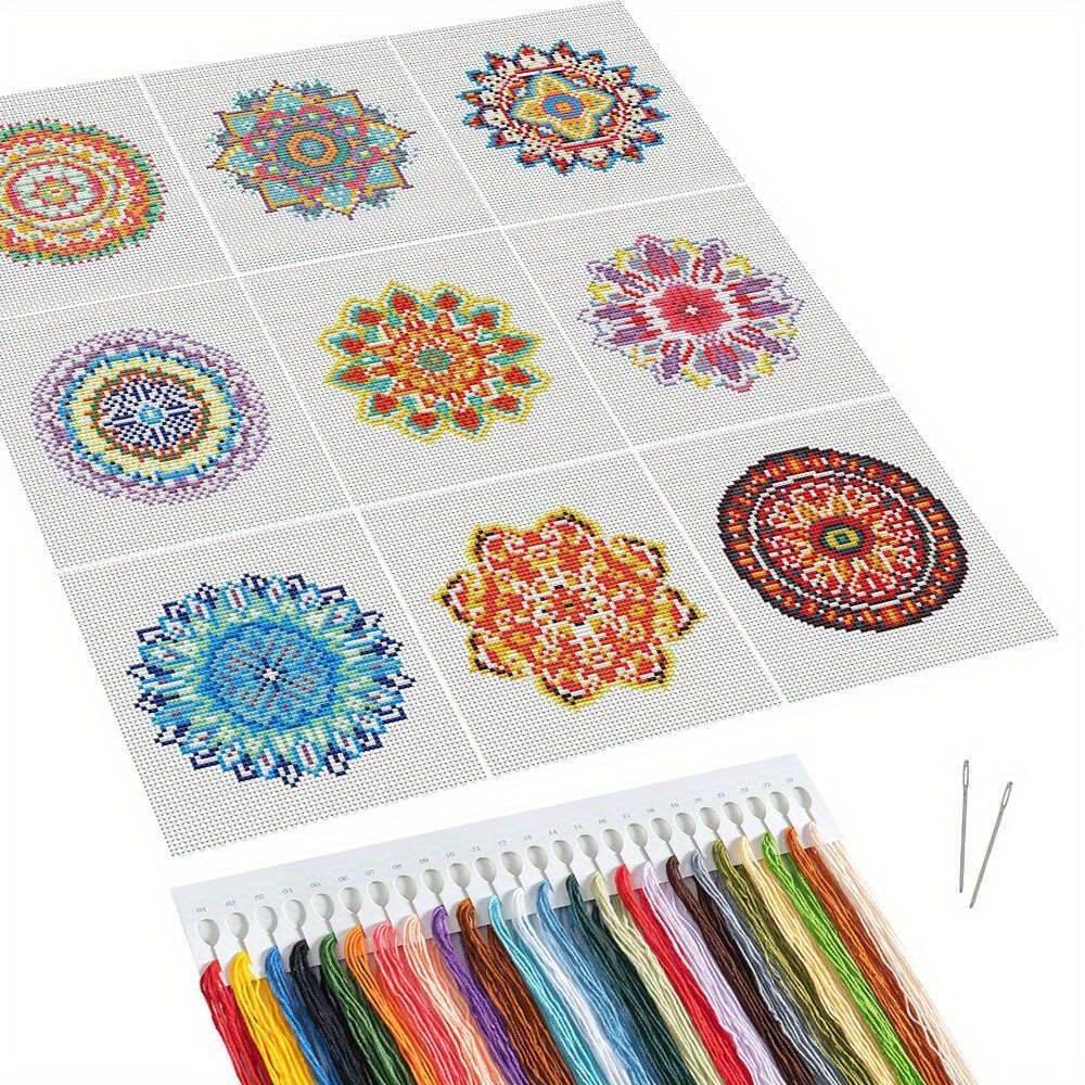 12pcs Mandala Pattern Mini Cross Stitch Flower DIY Kit