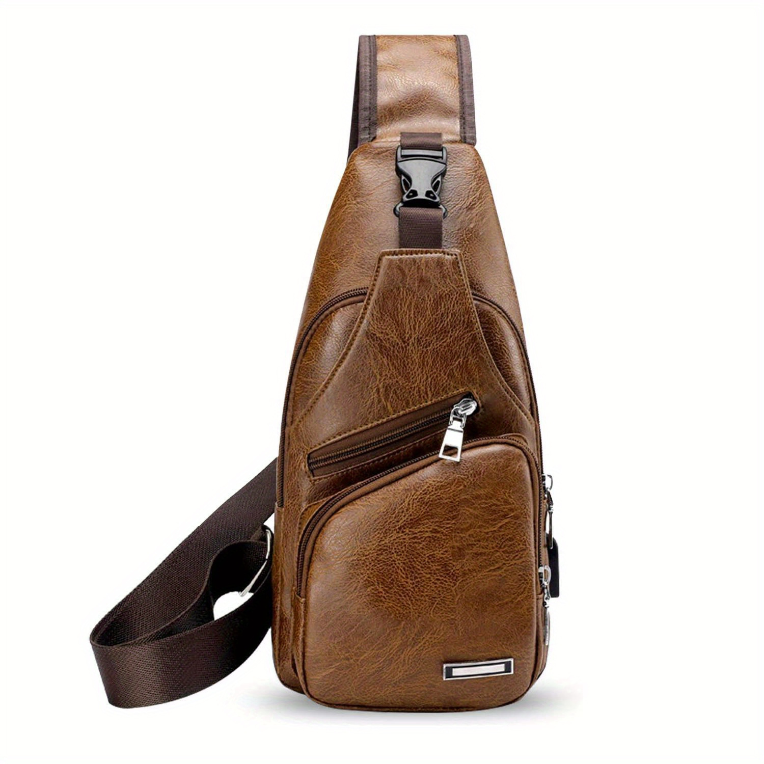 TEMU 1pc Vintage Sling Crossbody Chest Bag For Men, Lightweight Synthetic Shoulder Bag With Multi-pockets, Usb Charging Port, Adjustable Strap,