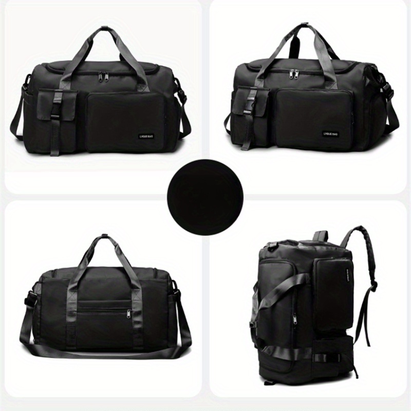 Bolsa de gimnasio de gran capacidad, mochila de viaje y bolso de mano con múltiples compartimentos, cierre con cremallera resistente, convertible en mochila o bolso de hombro para mujeres y hombres, compartimento principal amplio y bolsillo delantero, ideal para gimnasio, yoga, viajes de fin de semana y regalos, disponible en negro, portador de accesorios de yoga, compartimentos con cremallera