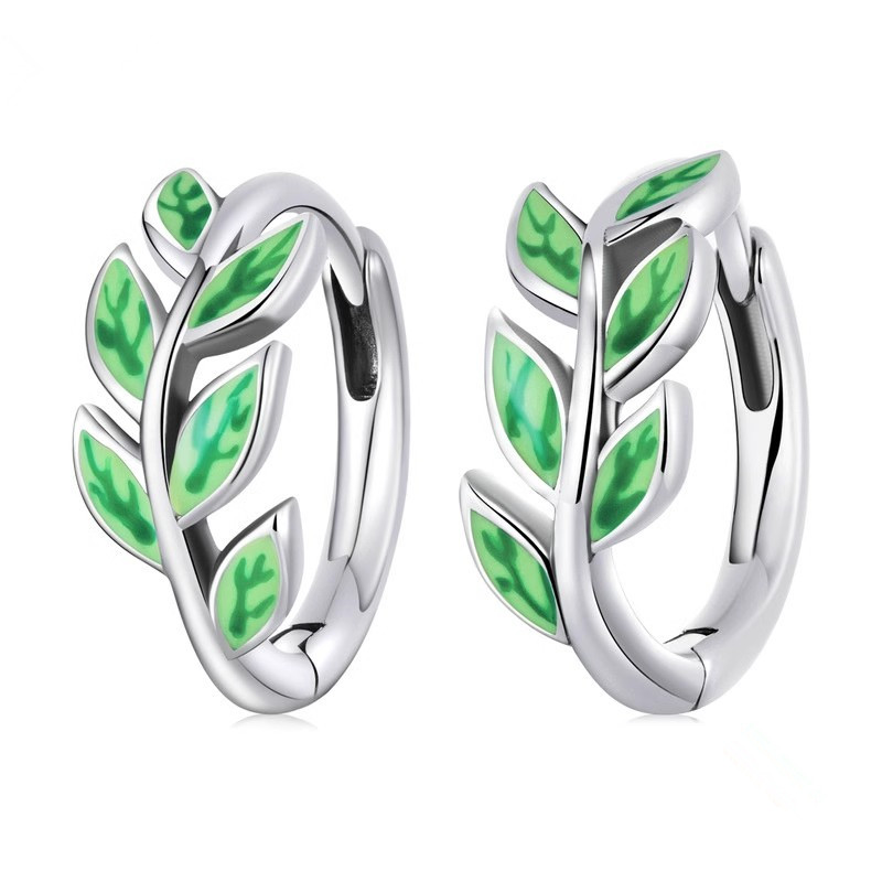 Image of 1pair Simple Earrings Fashion Enamel Green Leaf Earrings For Women Daily Party Holiday Cute Earrings Jewelry