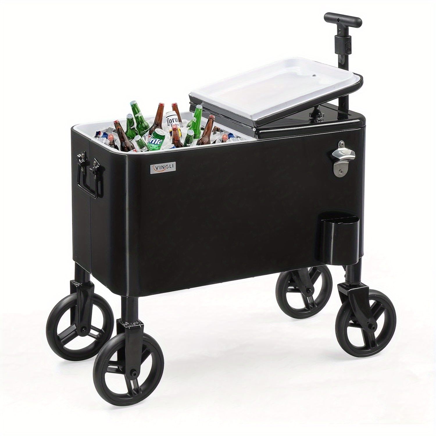 TEMU 60qt Wagon, Oversized 10" Wheels And Extended Handle For Beach/ Patio Parties, Portable Drink Cart