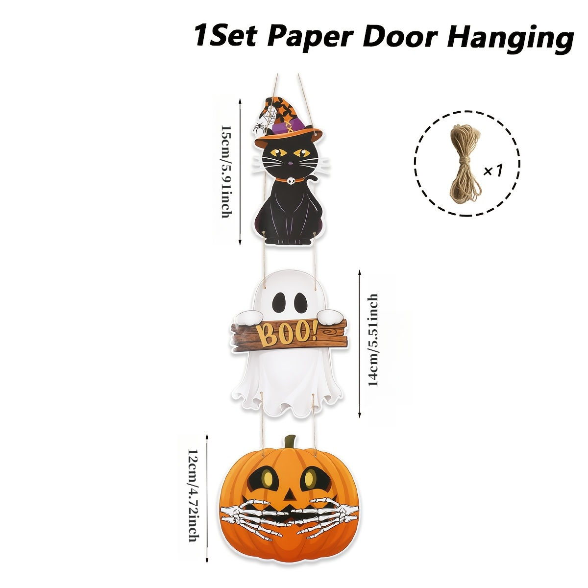 TEMU 1 Ensemble de décorations suspendues, décorations d'Halloween en bois pour porte, décorations suspendues de citrouille et de , décorations