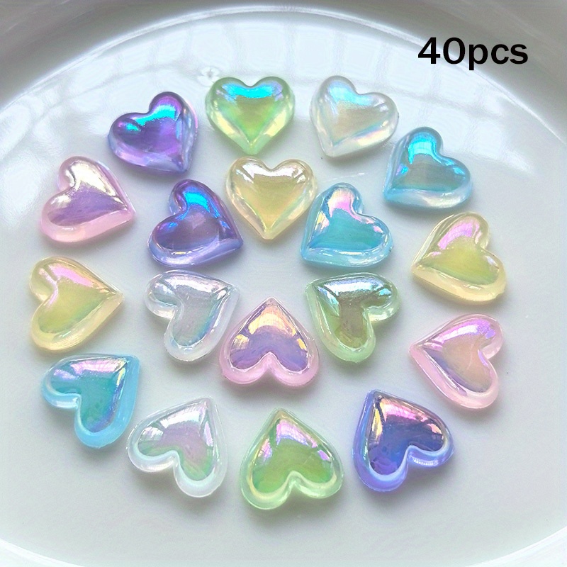 TEMU 40/50pcs 0.51in Random Color Mixing Transparent Hearts Ab Colorful Acrylic Love Flat Bottom Rhinestone Handmade Jewelry Additions Materials