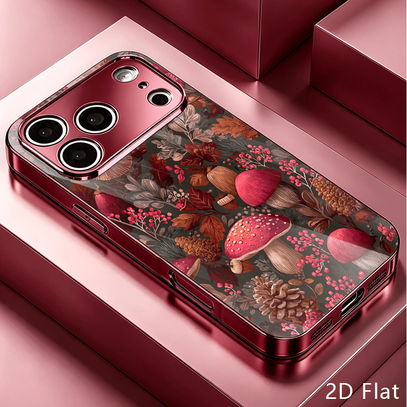 TEMU Phone Case: 2d Flat Vintage Autumn Berry Botanical Print Pattern, High-end, Stylish, And Beautiful Electroplated Glass Phone Case. Suitable For