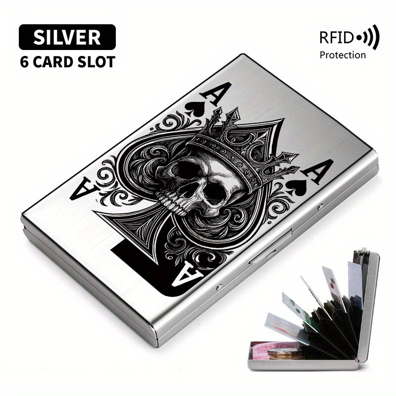 TEMU Design - Ultra-thin Rfid-blocking Metal Credit Card Holder, Durable And Compact Unisex Wallet, Storage, Fashionable Accessory, Smooth Metal.