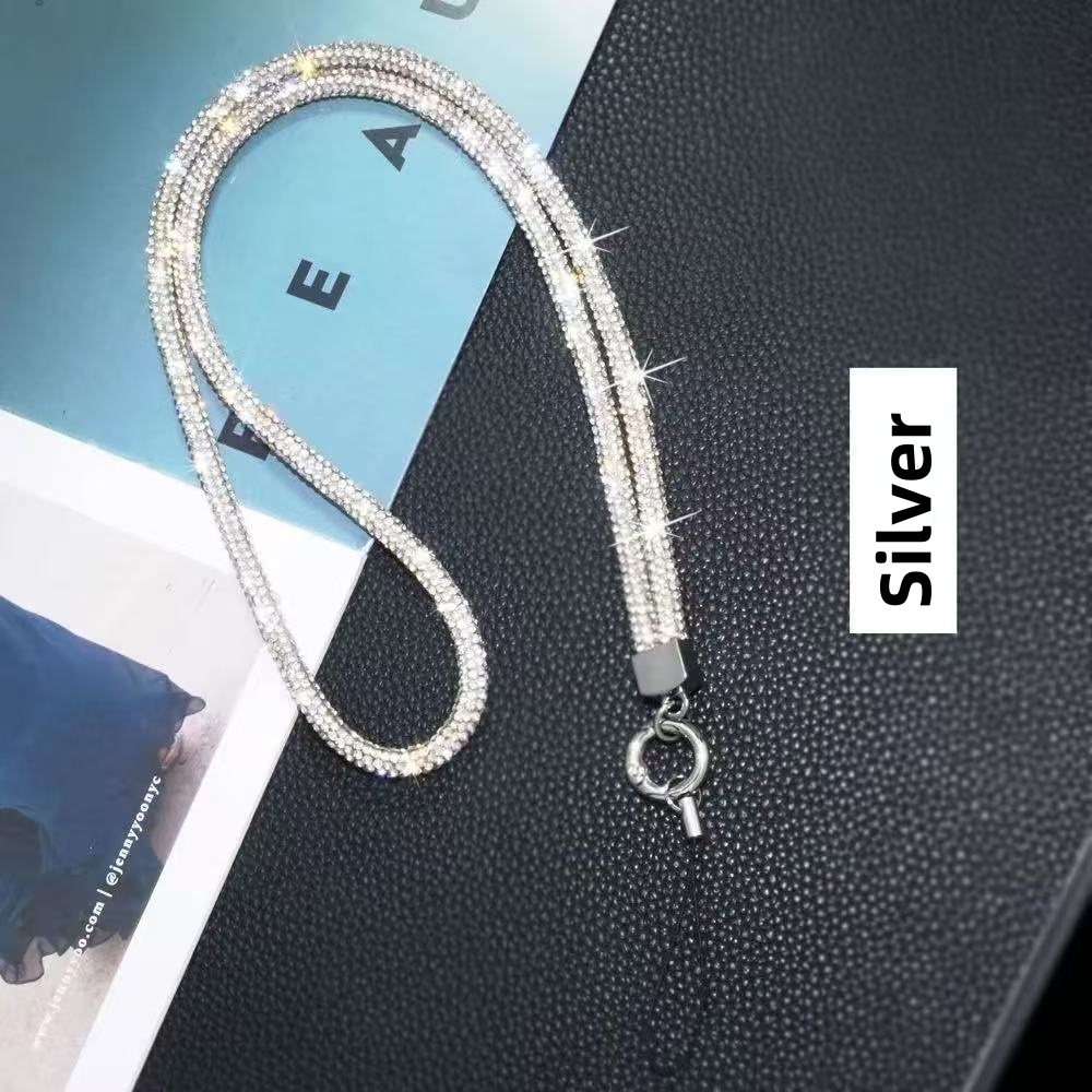 TEMU Cordón elegante para teléfono con pedrería, anilla de clip, cuerda y piedras brillantes - Correa de cuello adecuada para smartphones, tabletas,