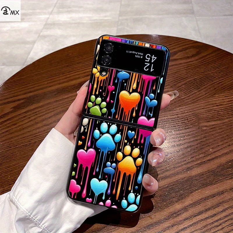 TEMU Phone Case: Colorful Heart And Paw Print . Suitable For , Z Flip4, W23 Flip, , W24 Flip, , Z Fold2, W21, Z Fold3, W22, Z Fold4, W23,