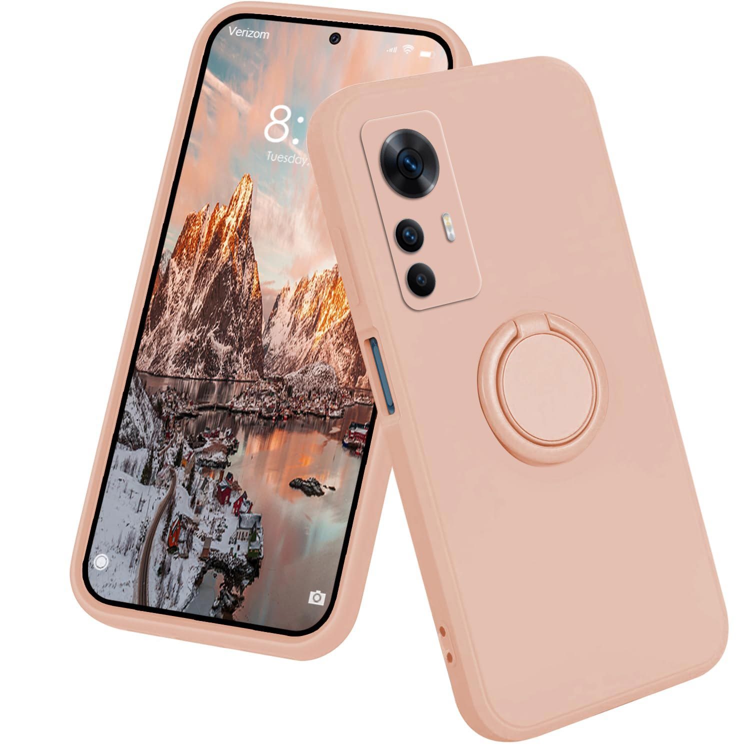 XINYEXIN Cover per Xiaomi 12T Pro con Anello Supporto Ruota 360 Gradi, Moda Morbido TPU Silicone Case Antiurto Custodia per Xiaomi 12T Pro - Grigio