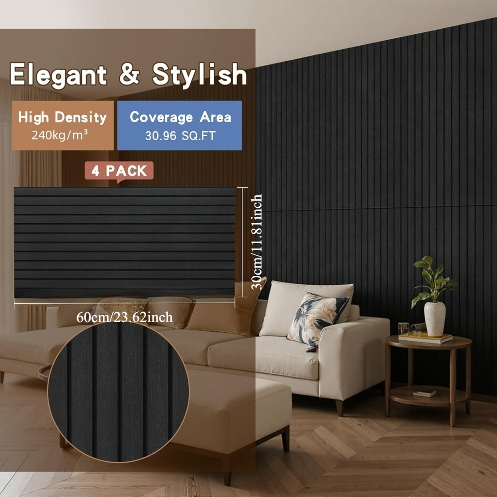 4pcs Sound-absorbing Panel Set, 59.94cm * 29.97cm Decorative Large-size Sound-absorbing Wall Panels, Suitable for Soundproofing in Offices, Home Theaters, Recording Studios, and Living Rooms, Smoke Gray
