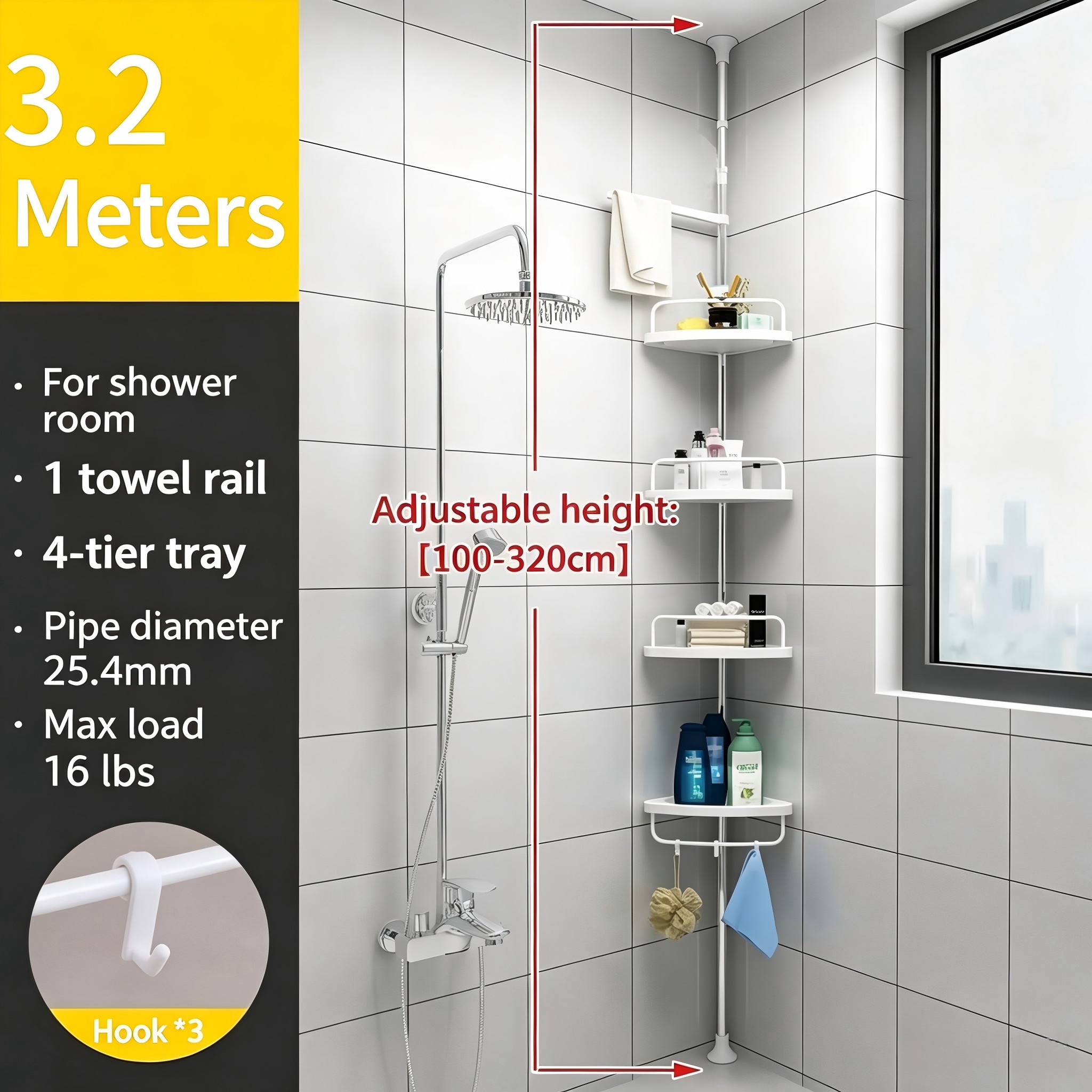 TEMU Étagère de salle de bain extensible en acier inoxydable, étagère d'angle autoportante pour salle de bain, organisateur de cosmétiques et