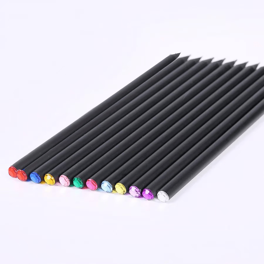 Image of 12 Black Wooden Pencils Along With Premium Diamond-tipped Hb Pencils For Student Writing And Sketching, Suitable For School And Office Use