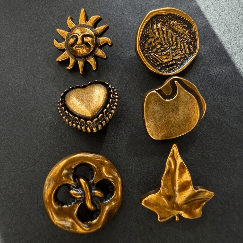 TEMU 6pcs Of Retro Clothing Buttons With Different Shapes, Used For Decorating Clothing, Hair Additions, Hats, Bags, Belts, And Handmade Works, Etc
