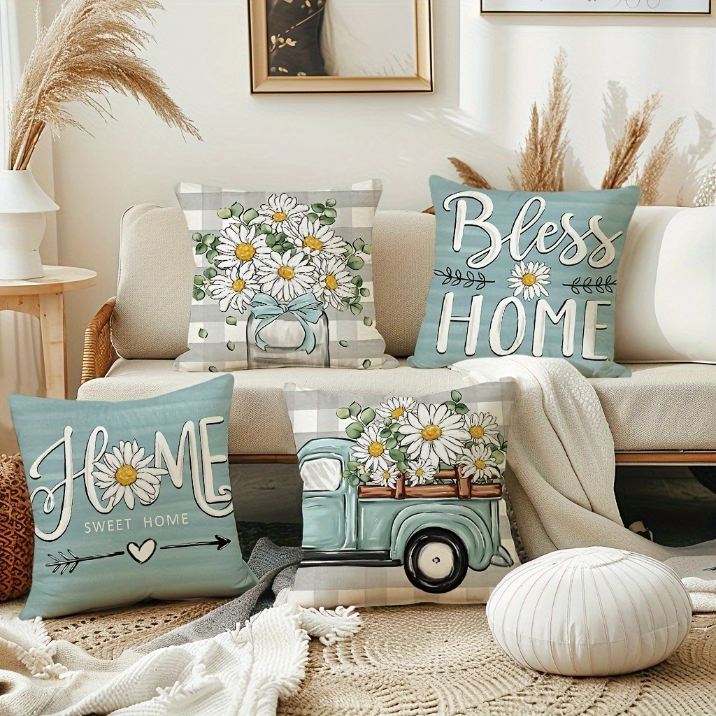 TEMU 4pcs, Double-sided Print, 2d Flat Printing, Pillowcase Soft Short Plush, Multiple Sizes, Suitable For Room Types And , 2d Flat