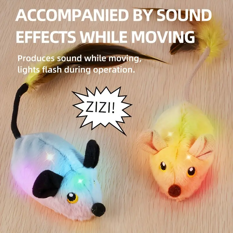 interactive plush cat toy with realistic sounds led lights auto obstacle avoidance rechargeable feather tail fun for cats details 0
