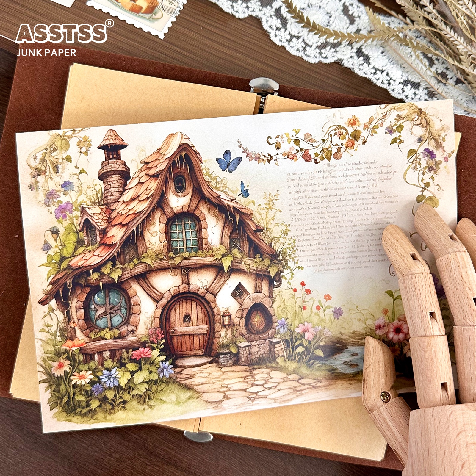 TEMU Asstss 20-sheet A5 Vintage Fairy House Paper Pad - Suitable For Arts Crafts, Junk Journals, Collage Decoration With Fairy-themed Pages, Diy