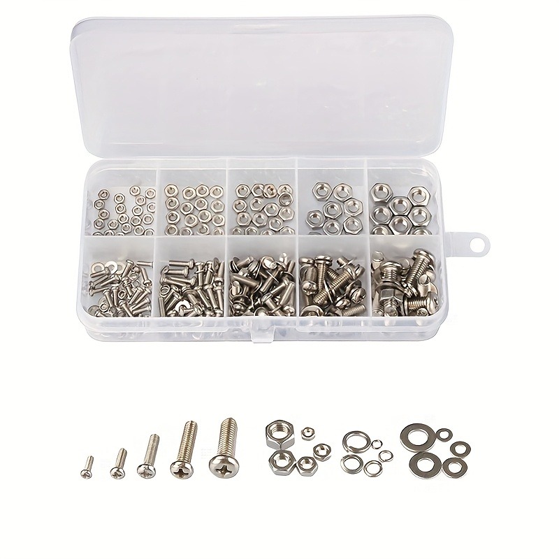 TEMU Ensemble d'écrous et boulons hexagonaux - 380 pièces, tailles métriques durables M2 M2.5 M3 M4 M5, kit de matériel universel pour et réparations