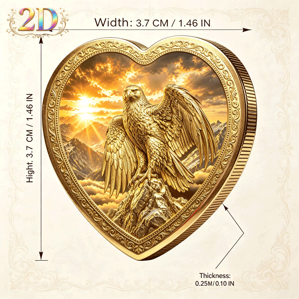 Sunset Mountains Heart-Shaped Double-Sided Commemorative Coin
