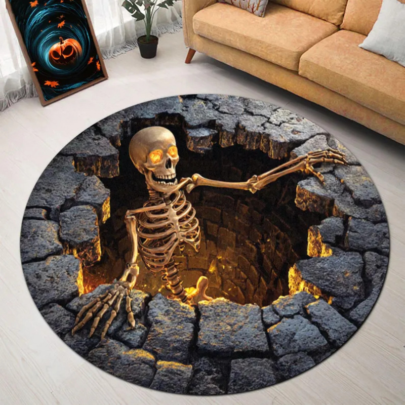 printedfaudskeletonroundrug halloween scary skeleton carpet spooky illusion floor mat for   party decoration