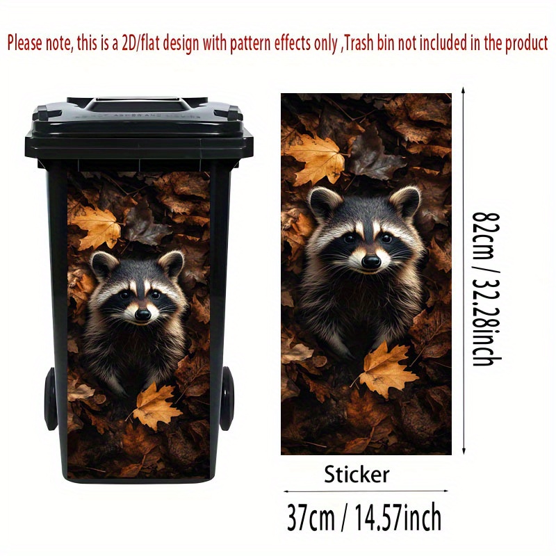 1pc 2d Flat Trash Can Sticker, Decal, Autumn Leaf Pattern Raccoon, Suitable For Outdoor Trash Cans, Walls And Kitchen Decoration Trash Can Sticker
