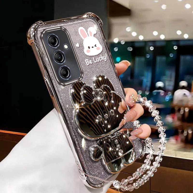 TEMU Phone Case: Galaxya05s Diamond Wrist Strap Glitter Makeup Mirror Rabbit Phone Holder Case On For Galaxy A05s Anti-knock Shock Proof Stand Back