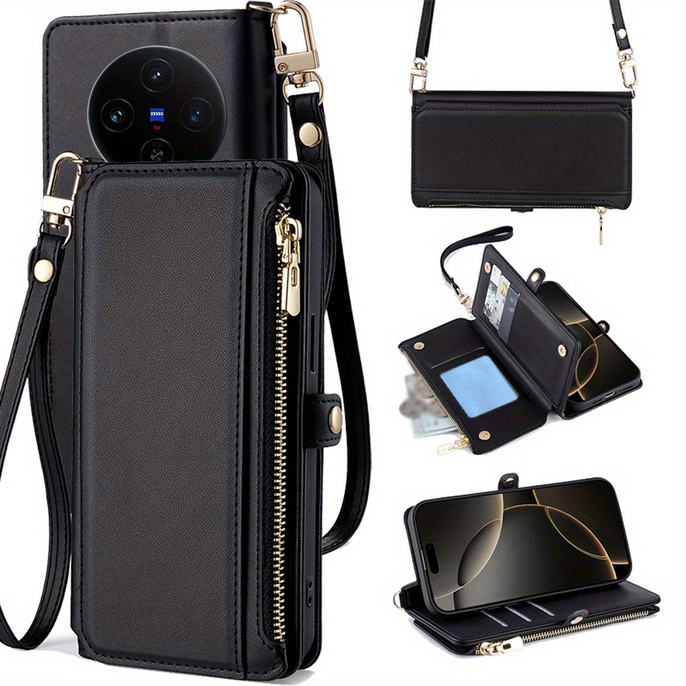 TEMU Phone Case - Crossbody Credit Card Holder With Rfid Protection For , X51, X60, X70, X80, X90, X100, And Pro, Featuring A Faux Leather Flip Book