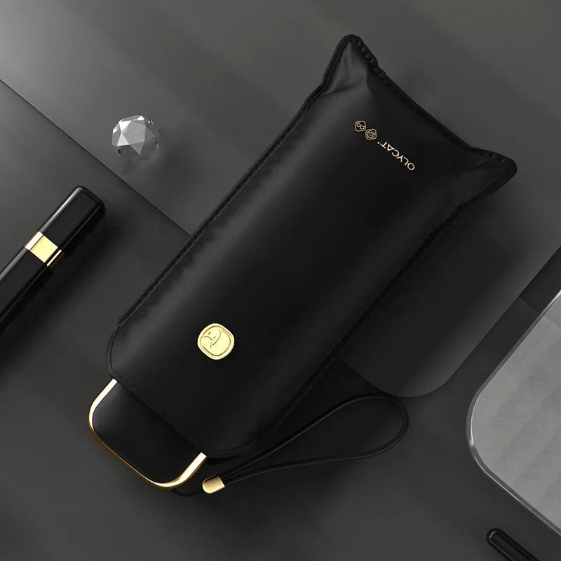 Image of Olycat Compact And Portable Black Vinyl Sun Umbrella,, Cooling,, Flat And Thin, Ultra-lightweight, Simple Five-fold Umbrella