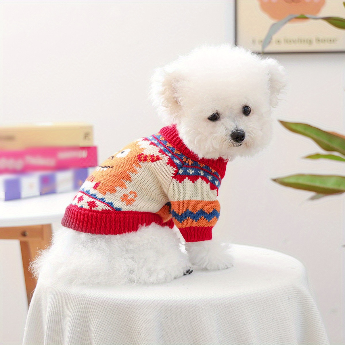 Orange Monster-Patterned Turtleneck Sweater for Dogs