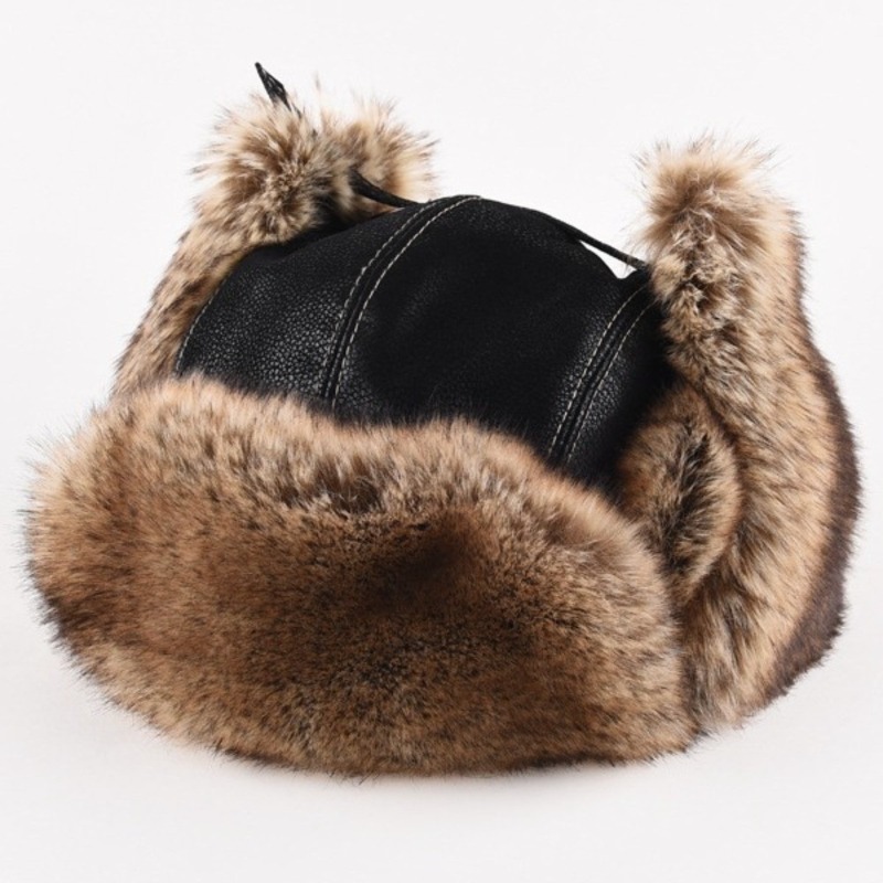 Faux Leather Winter Trapper Hat Snow Cap with Ear Flap for Men