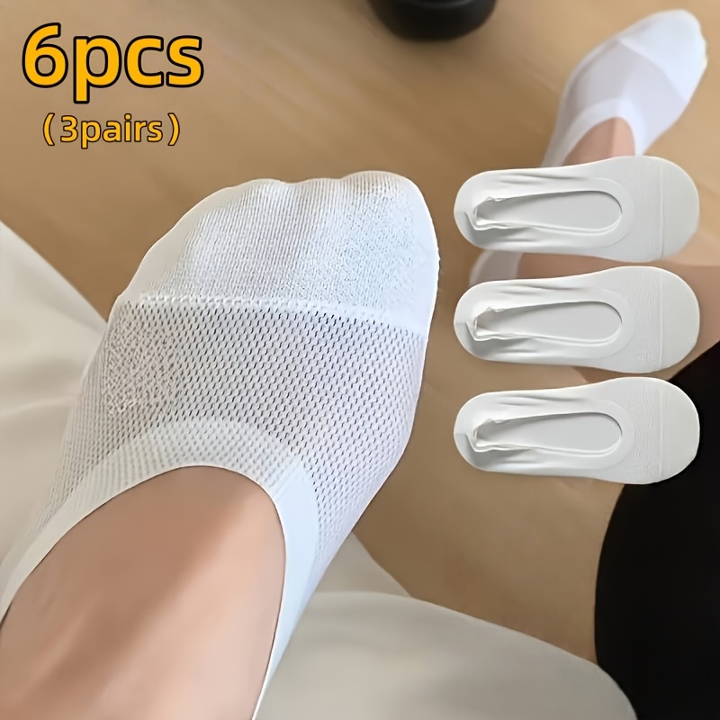 3 Pairs Light Beige Breathable Comfortable Cute Non-slip Invisible Socks, Solid Color, Spring/summer Style, For Teenager