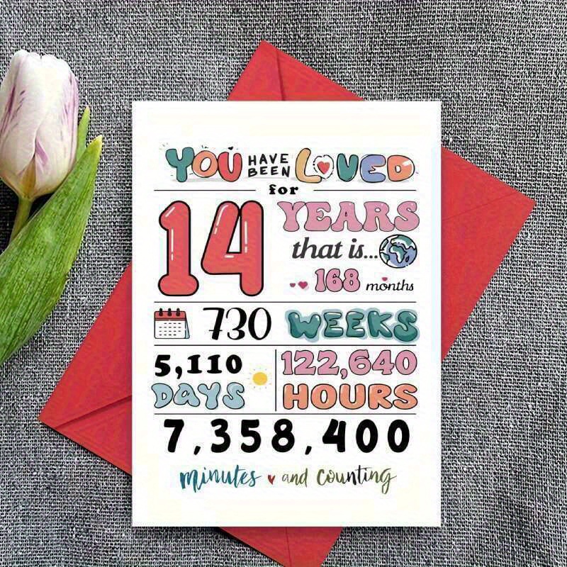 TEMU A Humorous 14th Birthday Card Featuring A Cartoon Design With "you've Loved Me For 14 Years." It Has A Vibrant Pattern, A Matte Cover, And -off
