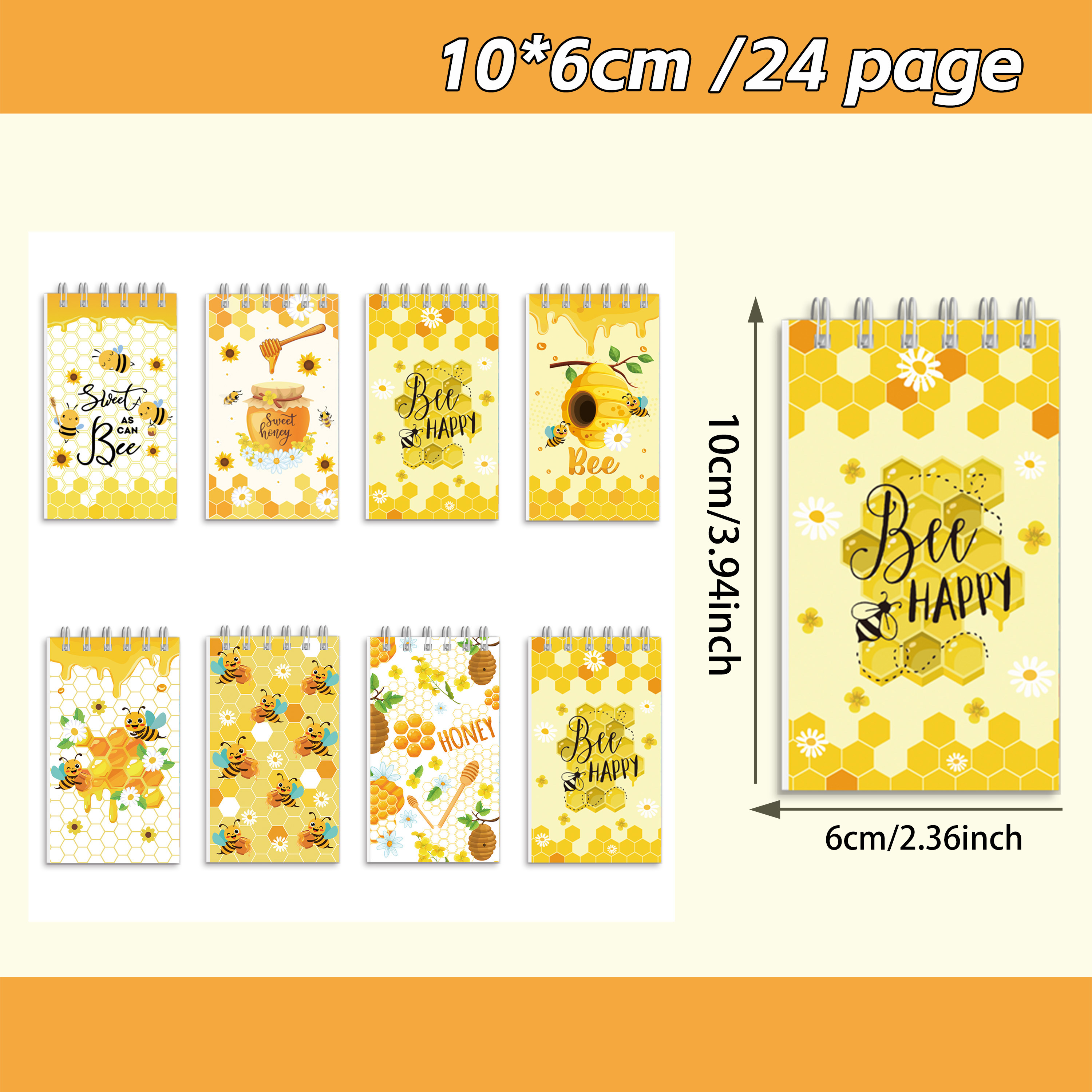 TEMU Confezione da 8 mini quaderni a spirale con stampa a margherita a d'ape , 10x6cm, blocchetti tascabili portatili, 24 , stile curativo caldo, set