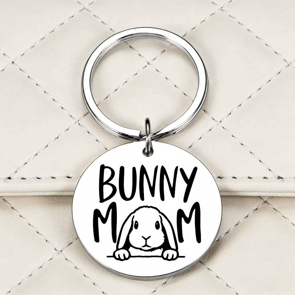Image of A Stainless Steel Keychain Engraved With "bunny Mom", Fashionable Novelty And Fun Gift Accessories For Mother's Day, Christmas, Etc., For Rabbit