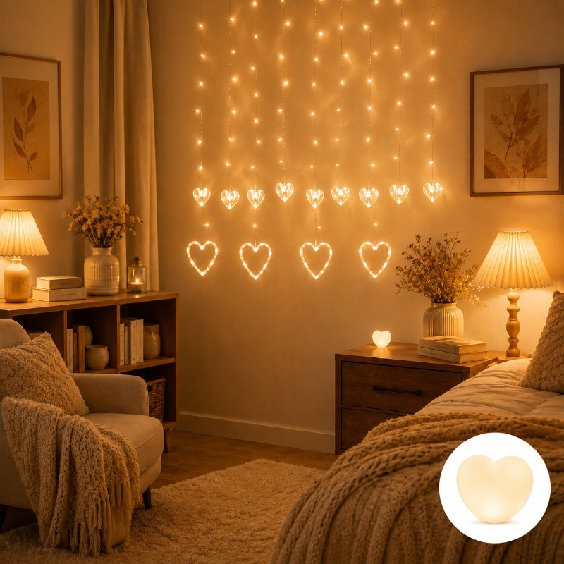 Image of Heart-shaped Night Light, Warm White Led Mood Lamp, Decorative Night Light Button Cell Battery, Suitable For Bedrooms, Shelves, Nightstands, Desks, Home Decor, Holiday Decorations, And Gift-