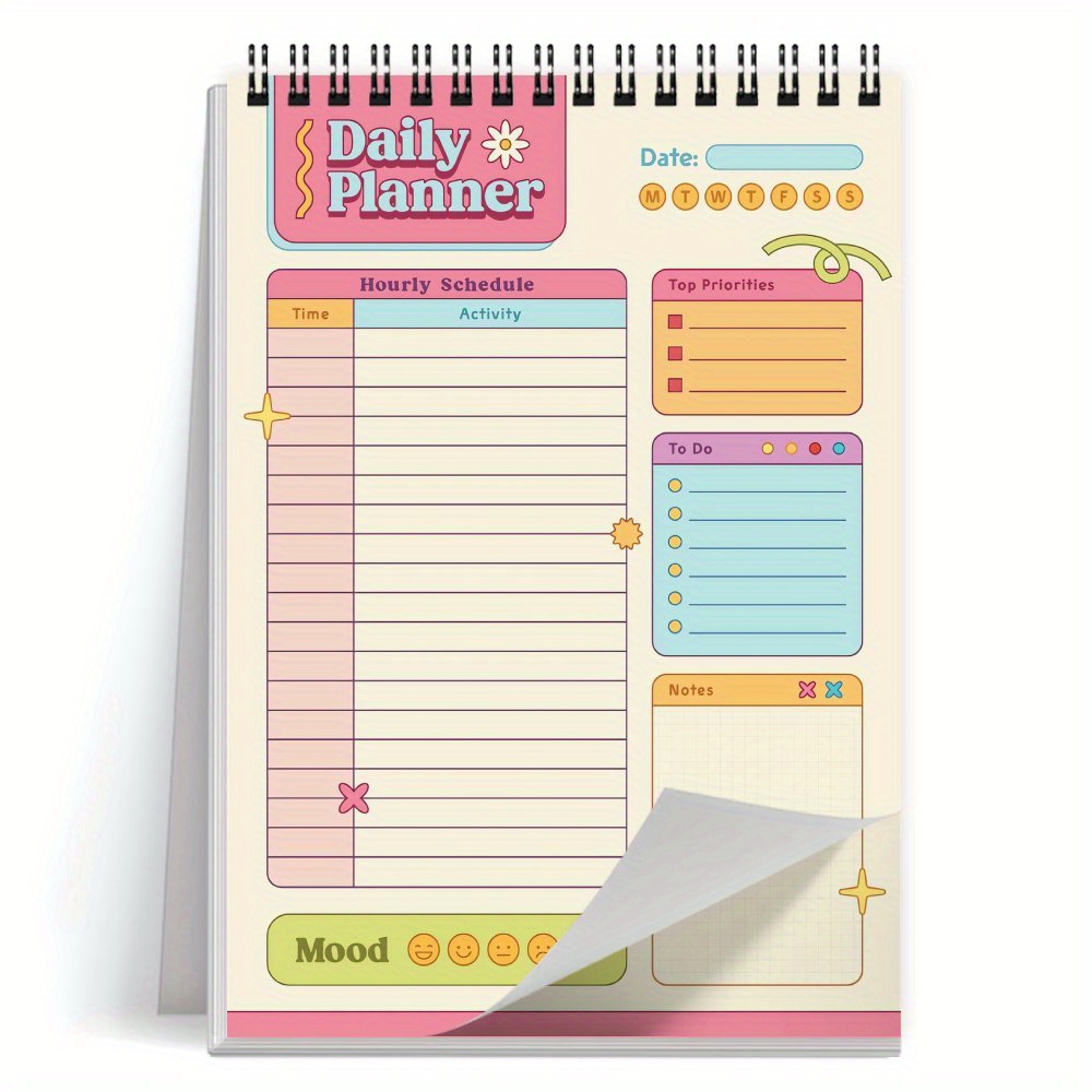 TEMU 1pc Retro Pastel Bujo To Do List Notepad, Spiral Daily Planner Notebook, List Organizer Agenda Pad For Work, Note And Todo Organization,