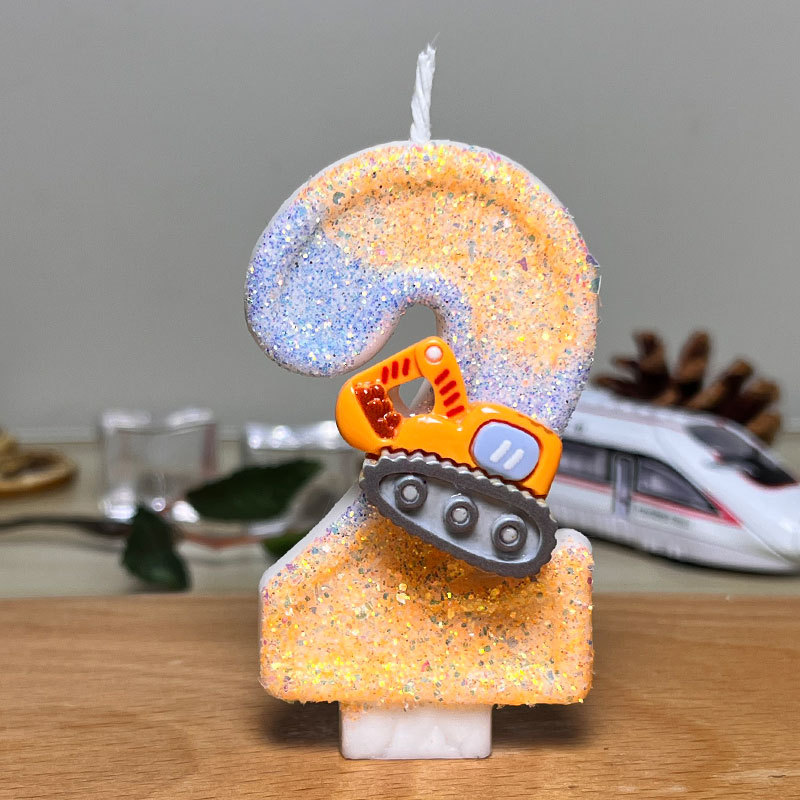 Image of Engineering Vehicle Excavator Number Birthday Candles Cake Decoration Handmade Birthday Candles New Year Celebration Supplies Candles