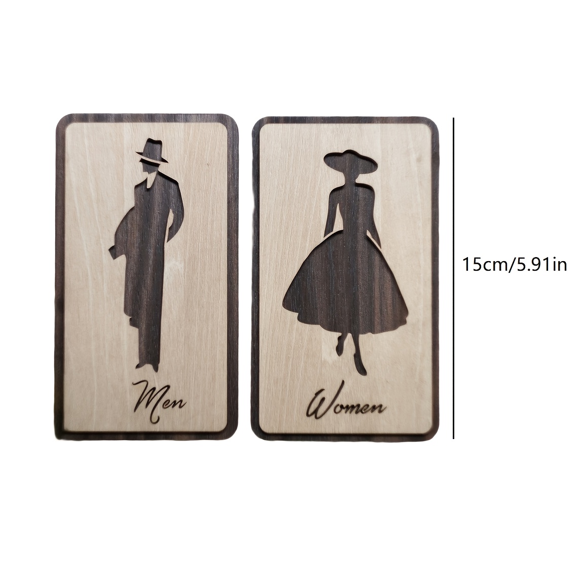 TEMU Panneau de toilettes 2D plat pour hommes et femmes, style vintage en bois, avec un design épissé pour . Le panneau est fabriqué en bois naturel