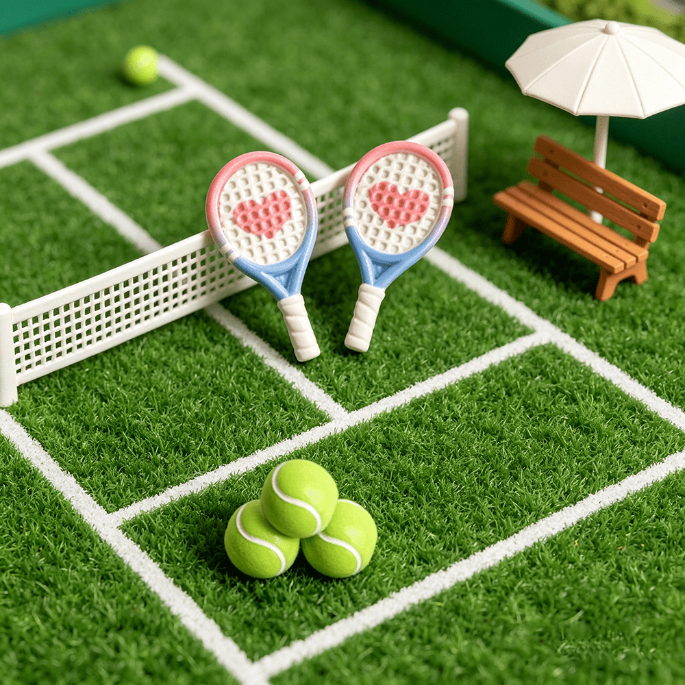 TEMU Ornamenti in miniatura di attrezzatura da tennis , mini racchette da tennis a forma di cuore + decorazioni da tennis, adatti per decorazione
