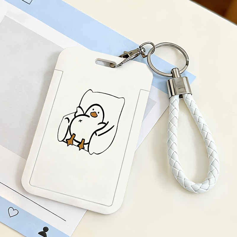 TEMU 2d- Lazy Duck Cartoon Plastic Id Card Holder With Lanyard Heavy-duty, Retractable, Detachable, Made Of Abs Material, Gift, Suitable For Men And