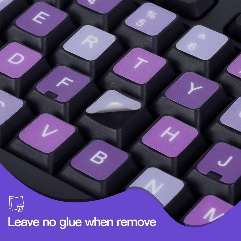 2pcs english keyboard stickers with tweezer, universal keyboard sticker purple background with white lettering keyboard letters replacement stickers for computer laptop notebook desktop - english details 3