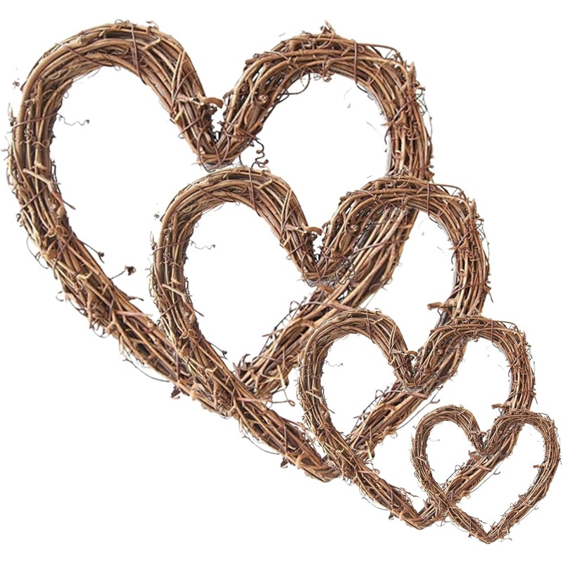 Image of 4 Pack Heart Shaped Garland, Natural Grapevine Wreaths, Classic Wreath For Christmas, Halloween, And Diy Easter, Wall Decor Hand-woven (25+20+15+10) Cm