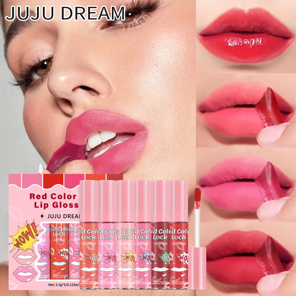 TEMU 6pcs Set -off Lip Stain - Long-lasting Matte Lip Gloss, Waterproof & Hydrating Formula, Pigmented Pink & Red Tones With Natural Finish, Easy To