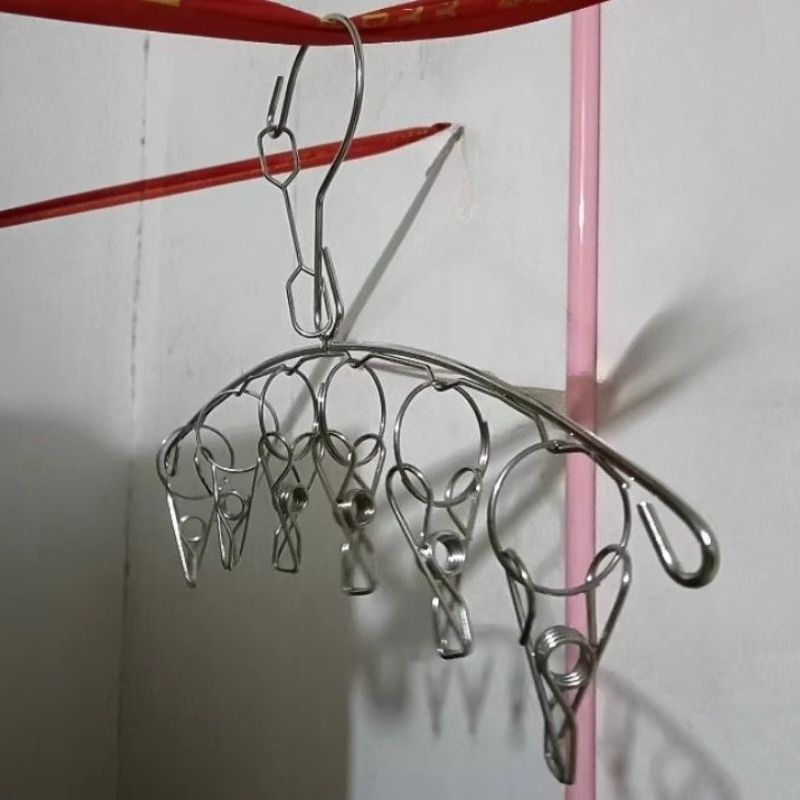 TEMU Heavy Duty Stainless Steel Drying Rack With Multiple Clips-windproof Balcony Storage Rack For Socks, Bras, Towels, Space- Laundry Solution For