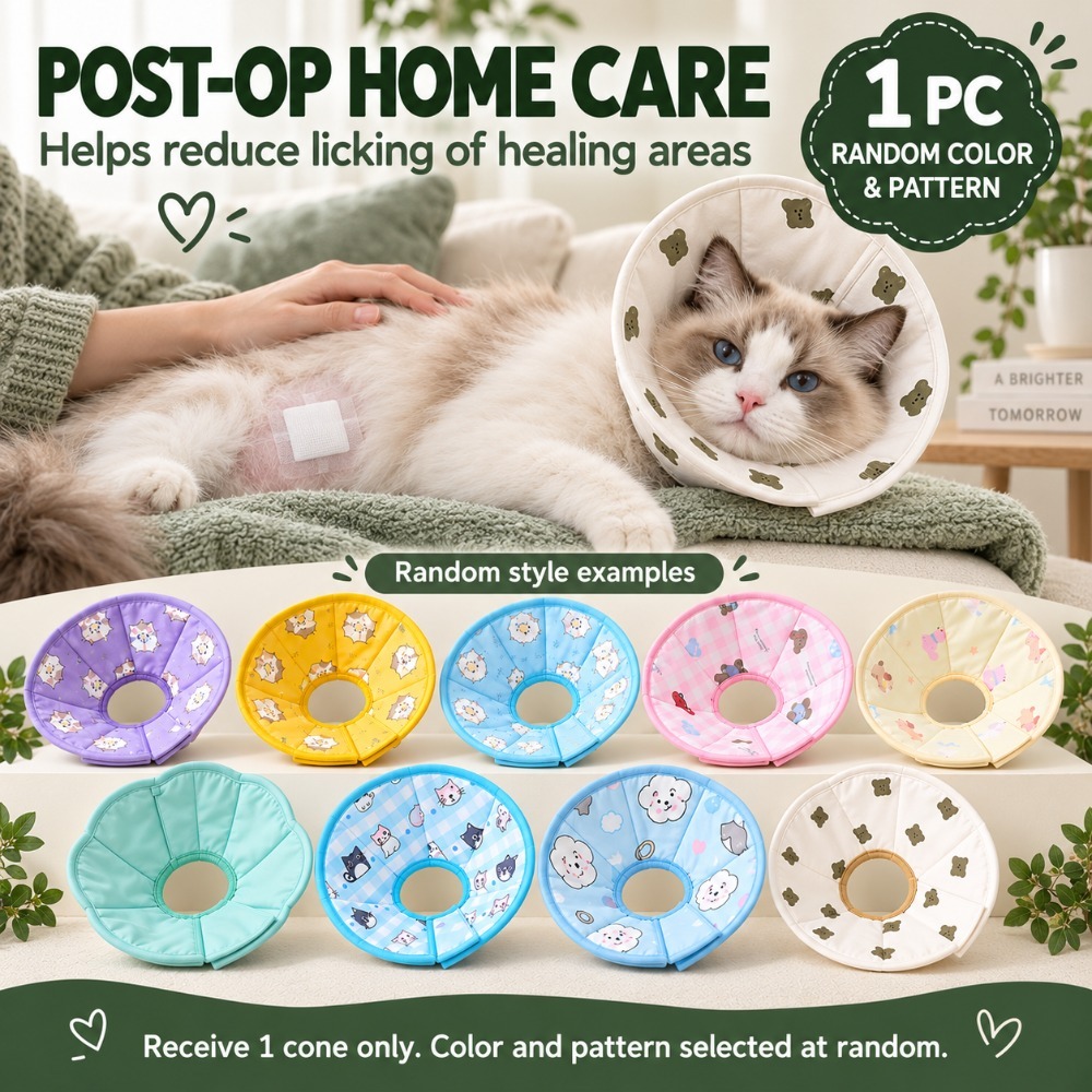 TEMU 1pc Soft Adjustable Pet Recovery Collar For Cats, Puppies & Small Dogs, Fabric Elizabethan E-collar, Helps Reduce Licking & Scratching,