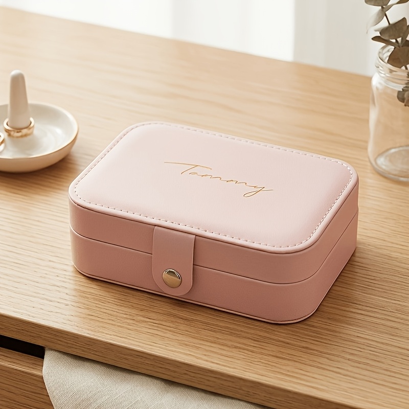 TEMU Customized Name Leather Jewelry Box 3d Laser Engraving Technology Luxurious Lockable Storage Box Portable Travel Case Suitable For Earrings,