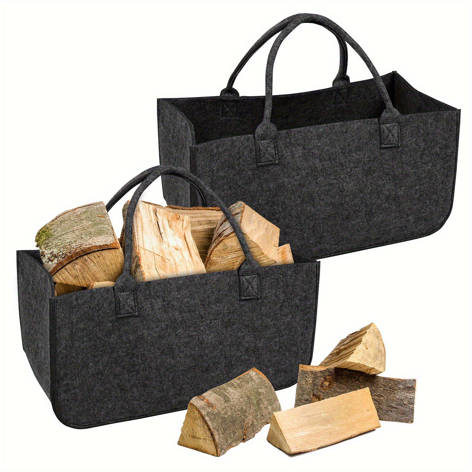TEMU Set Of 2 Heavy Duty Felt Baskets - Firewood/newspaper/market Tote With Handles